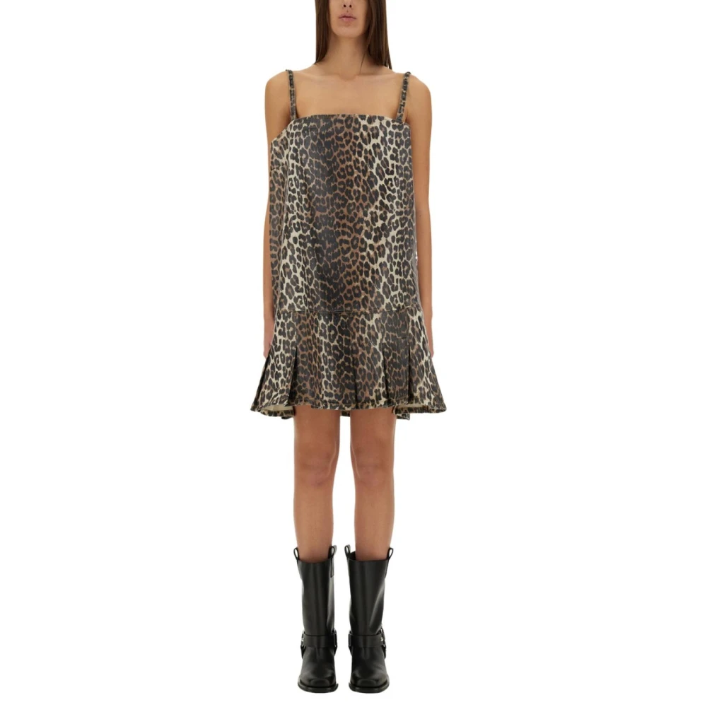 Ganni Women's Multicolor Leopard Print Spaghetti Strap Mini Dress - Short Dresses - M - Dresses