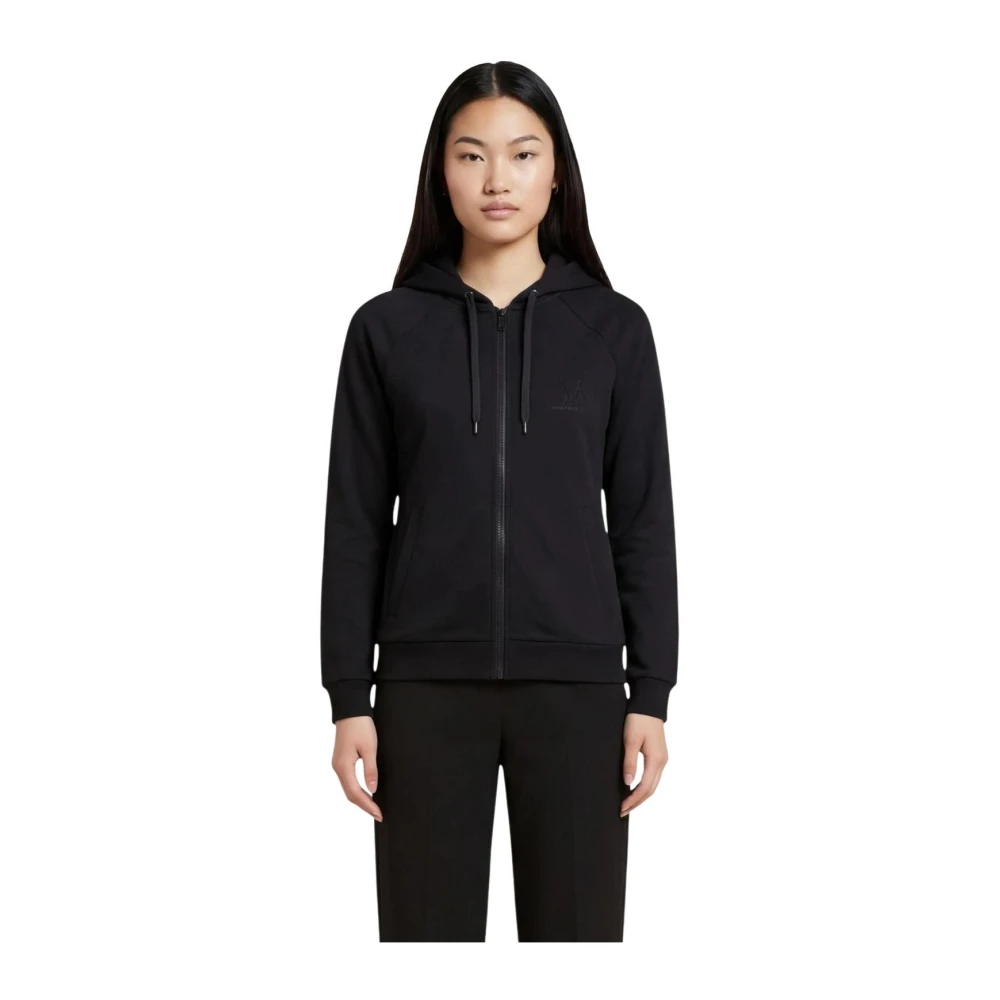 Armani Exchange Women's Black Zip-Up Hooded Sweatshirt With Front Pockets - Zip-Throughs - M- Sweatshirts & Hoodies