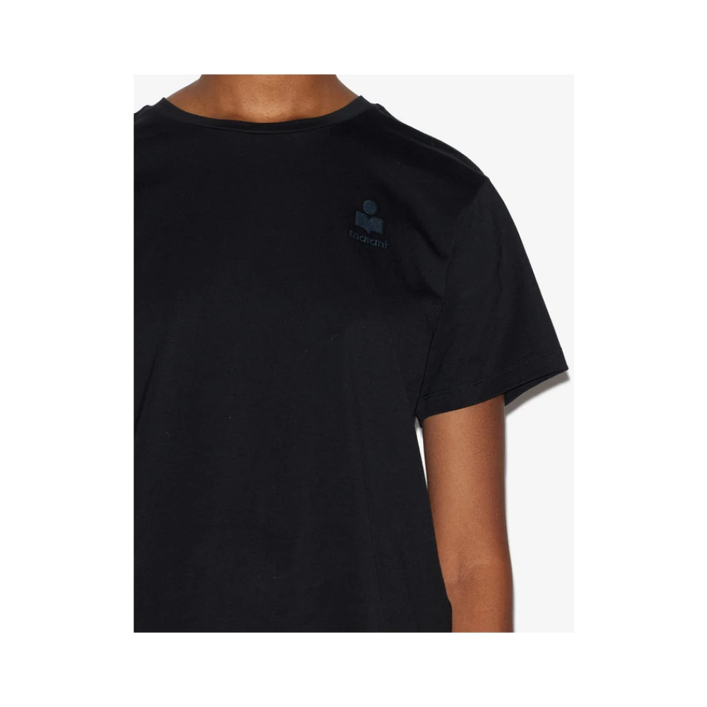 Isabel Marant Étoile Zwart Katoenen Logo T-Shirt Korte Mouw Black Dames