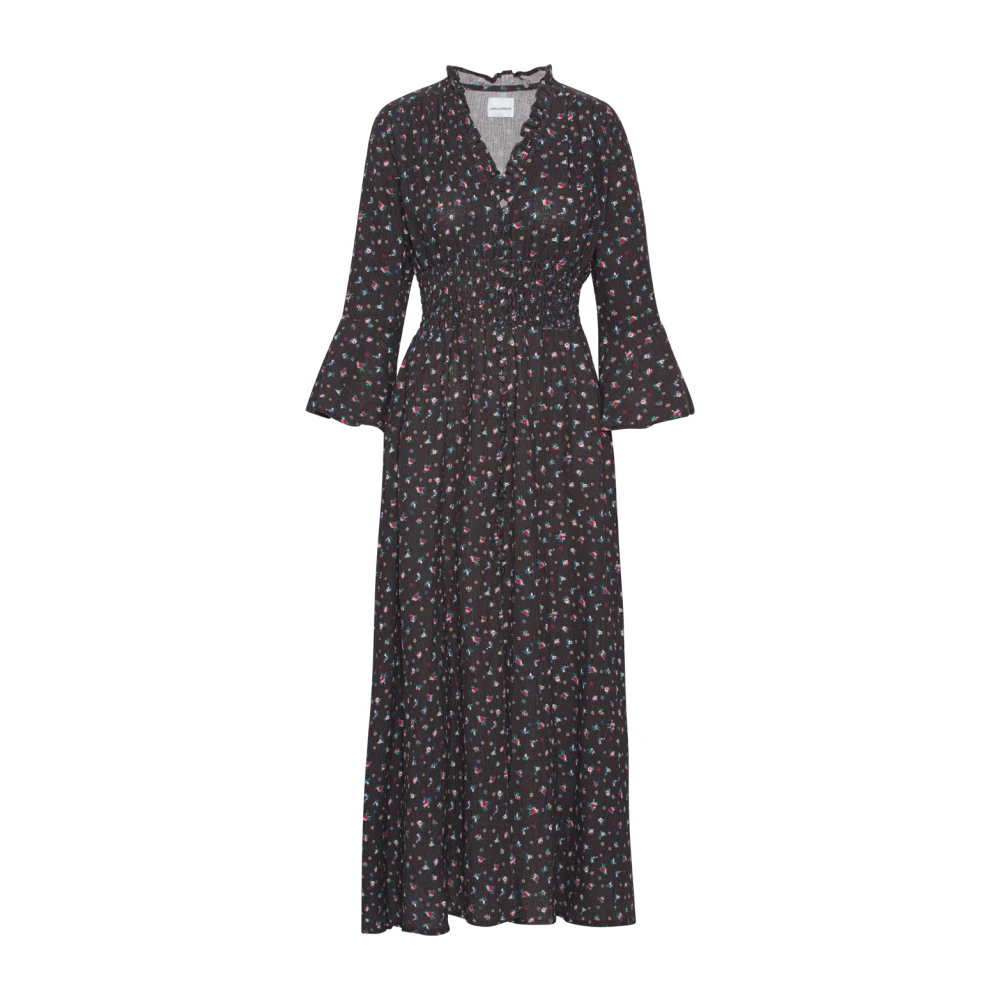 American Dreams Romantische Katoenen Lange Jurk Zwart Black Dames