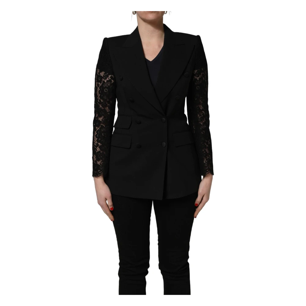 Dolce & Gabbana Women's Black Double Breasted Lace Sleeve Jacket - Blazers - Xs - Jackets