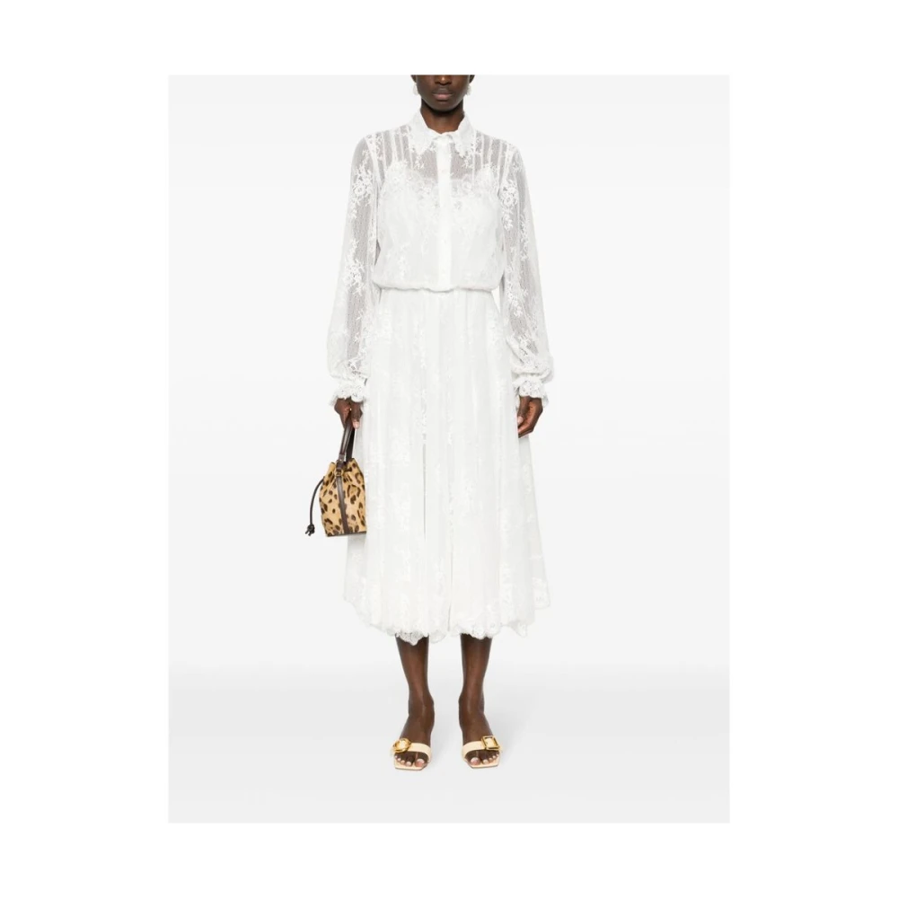 Ermanno Scervino Bloemenkanten jurk met pofmouwen White Dames