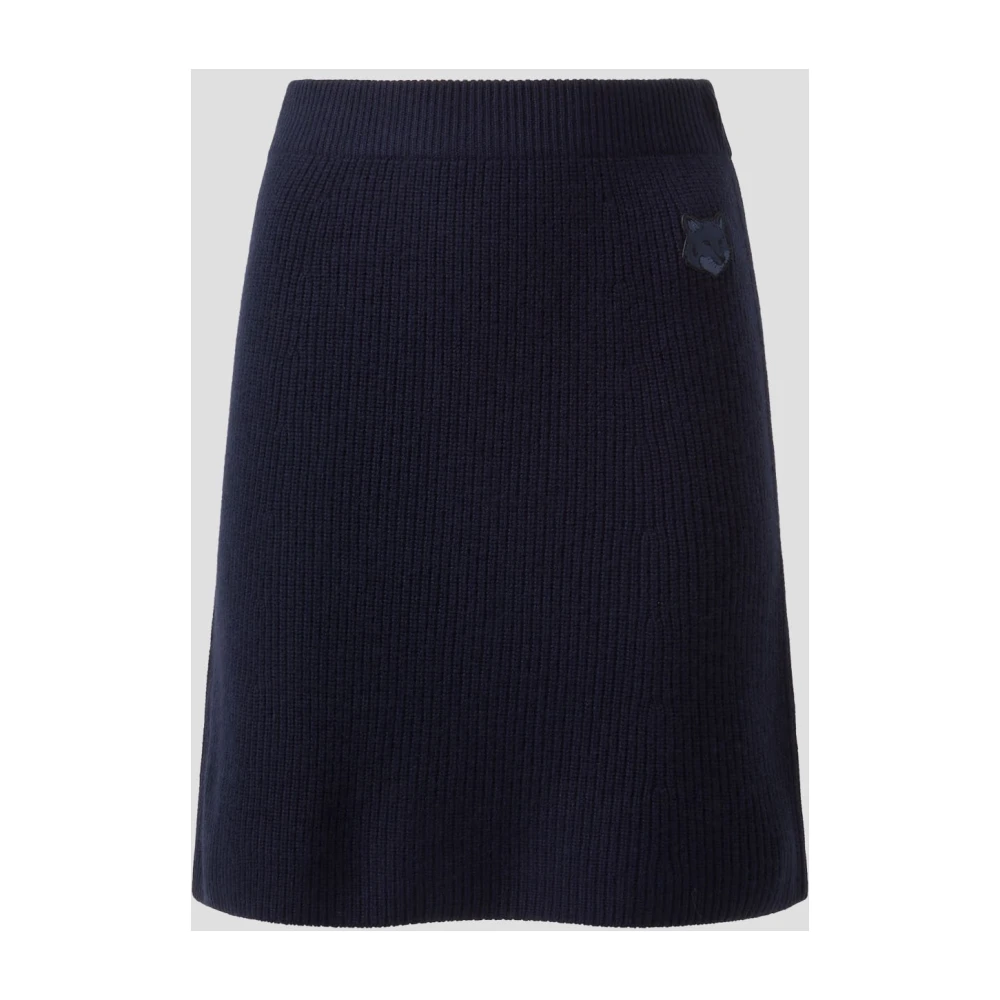 Maison Kitsuné Fox Head Patch Geribbelde Mini Rok Blue Dames