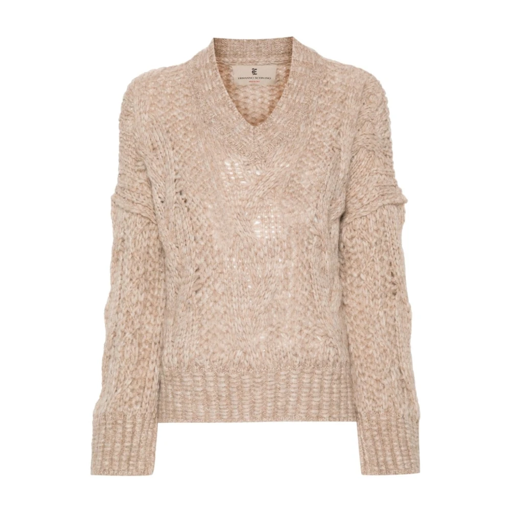 Ermanno Scervino V-hals Lange Mouw Gebreide Trui Beige Dames