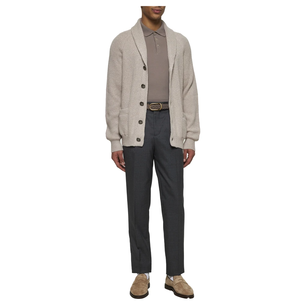 BRUNELLO CUCINELLI Geëmbosseerde knoopsluiting Shawl Kraag Sweater Beige Heren