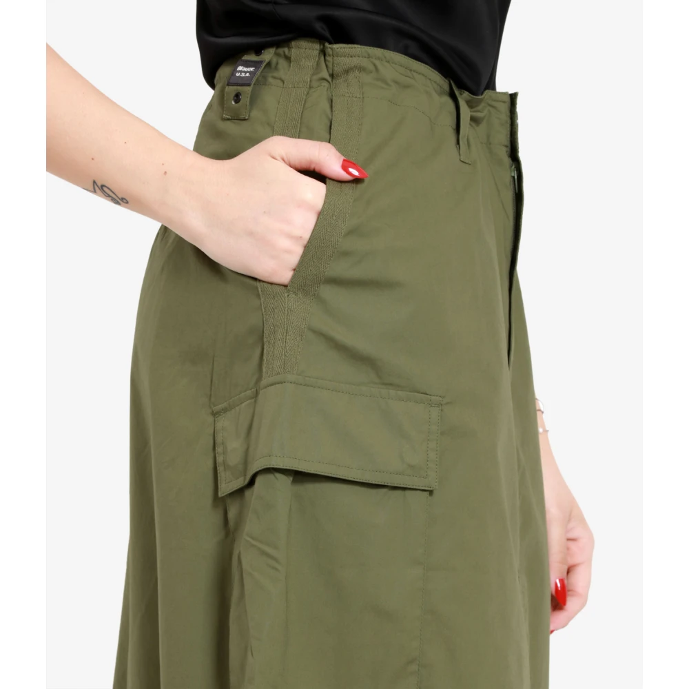 Blauer Groene hoge taille katoenen rok met zakken Green Dames