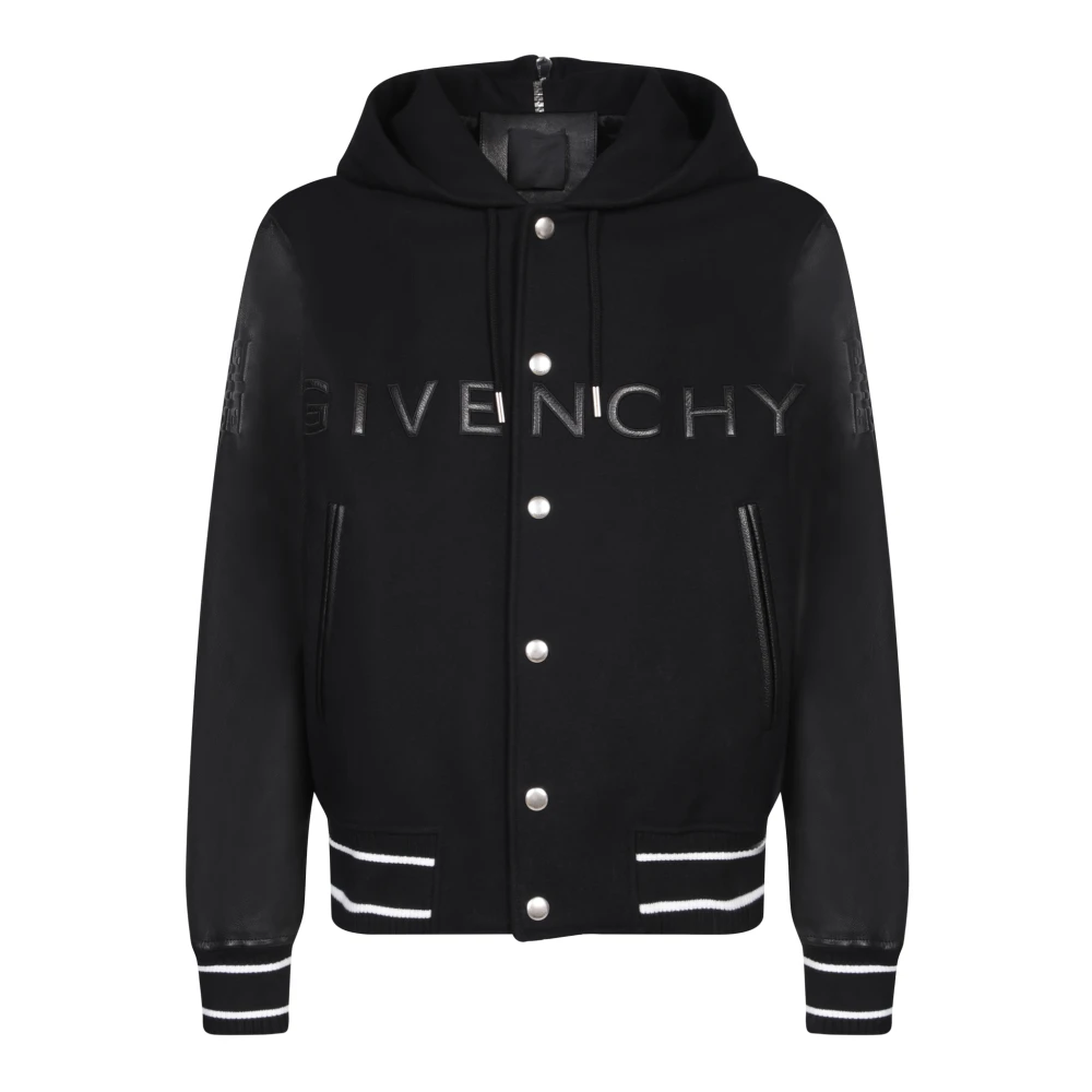 Givenchy Zwarte Leren Mouwen Jas Black Heren