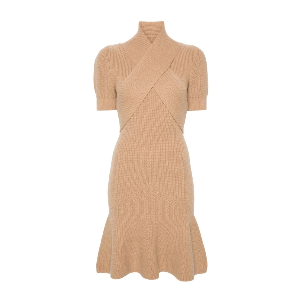 Patou Women's Beige Knitted Dresses, Xs, Knitted Dress With Criss-Cross Detailing