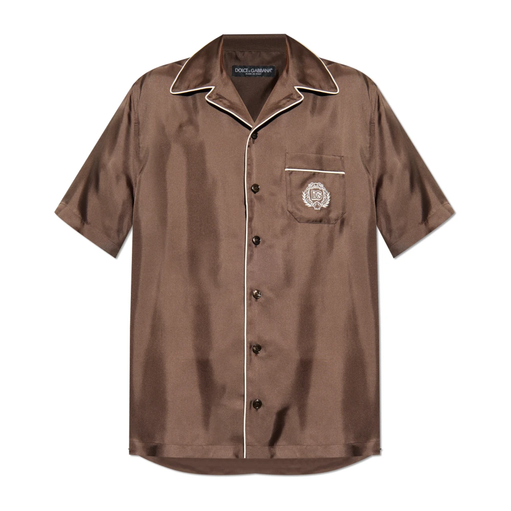 Dolce & Gabbana Mannelijk Bruin Overhemden Heren, L, Leer, Zijden Shirt Met Zak