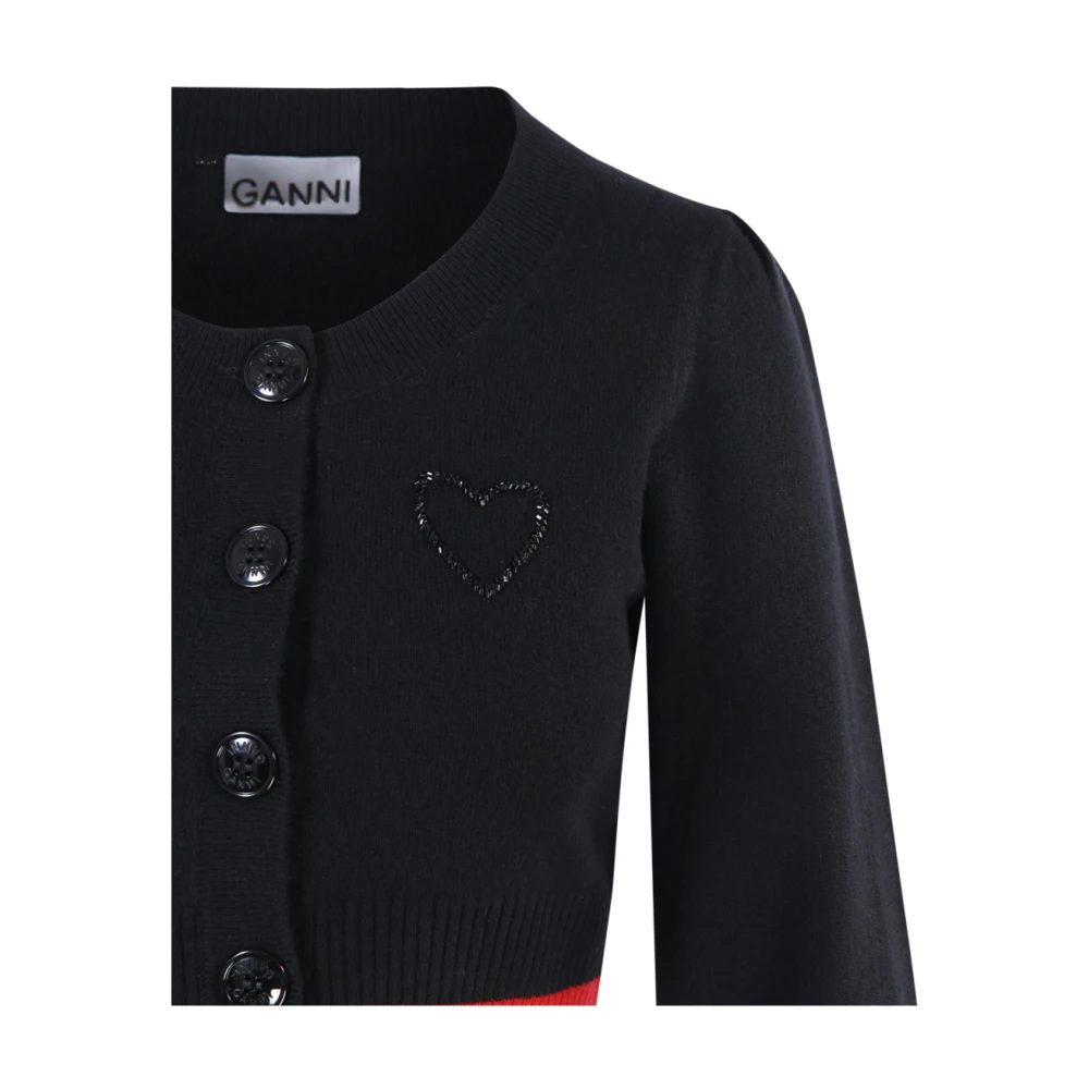 Ganni Zwarte Cropped O-Hals Cardigan Black Dames