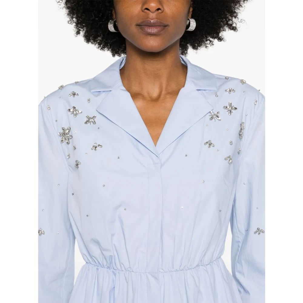 Self Portrait Schitterende Overhemdjurk Blauw Diamanté Blue Dames