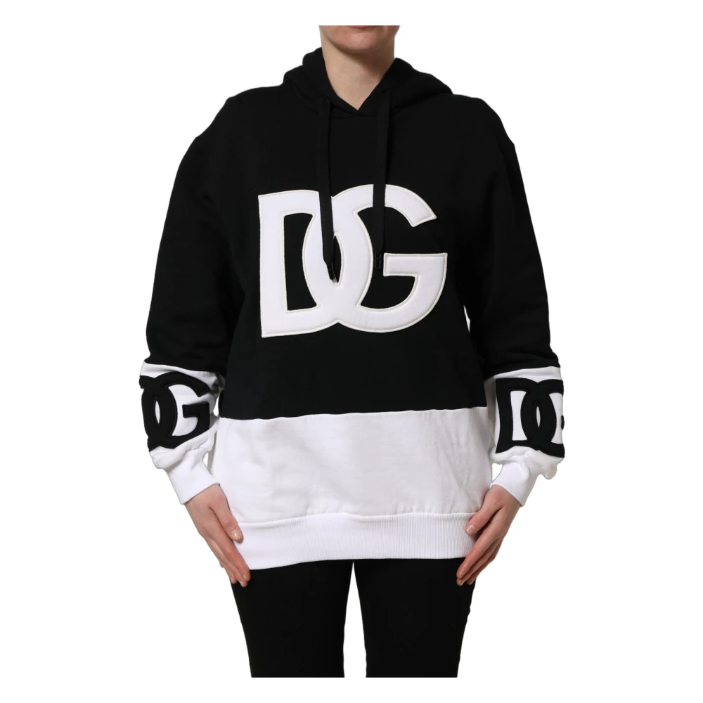 Dolce & Gabbana Women's Black White Appliqué Hooded Sweatshirt Jumper - Hoodies - S - Sweatshirts & Hoodies