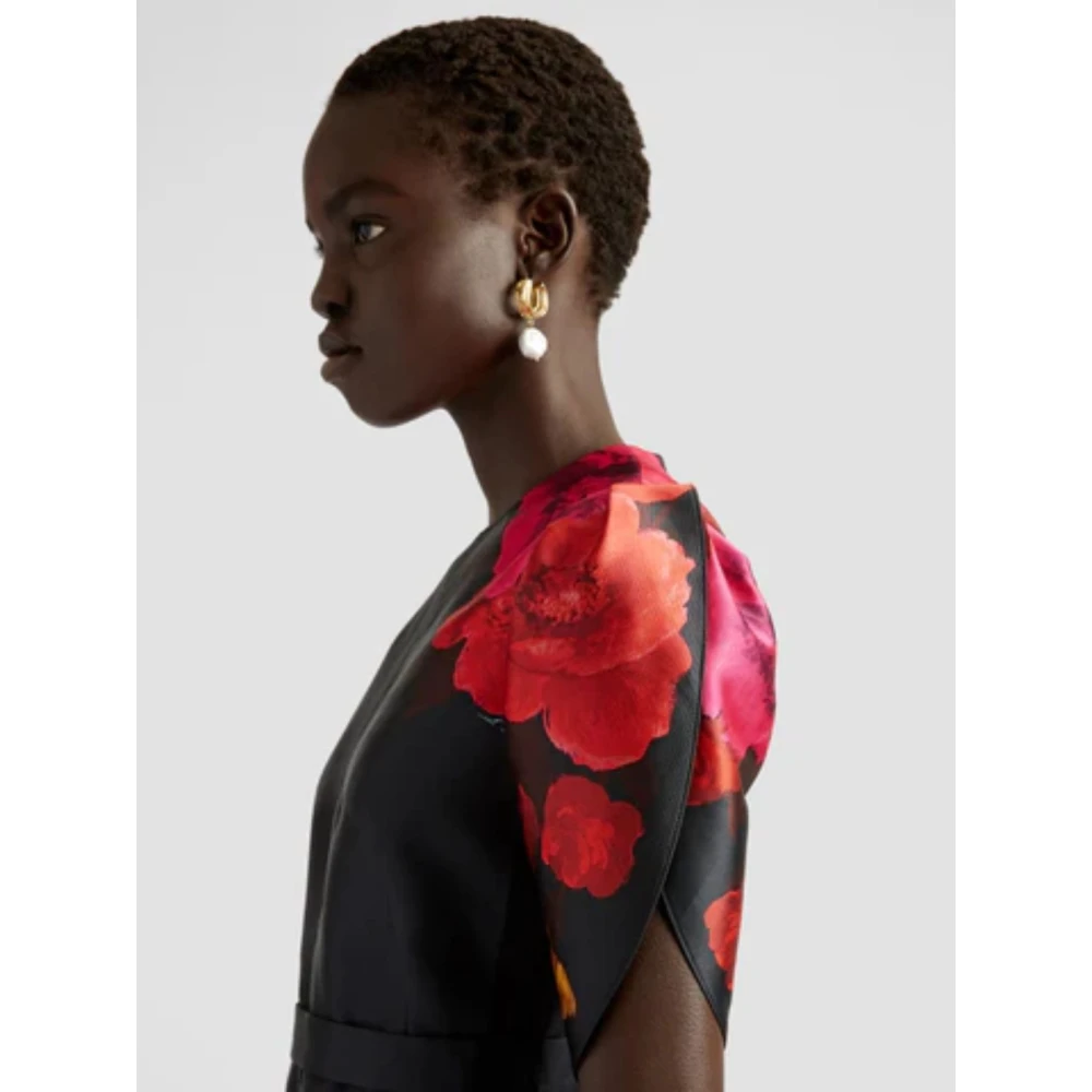 Erdem Bloemen Midi Cocktailjurk met Riem Black Dames