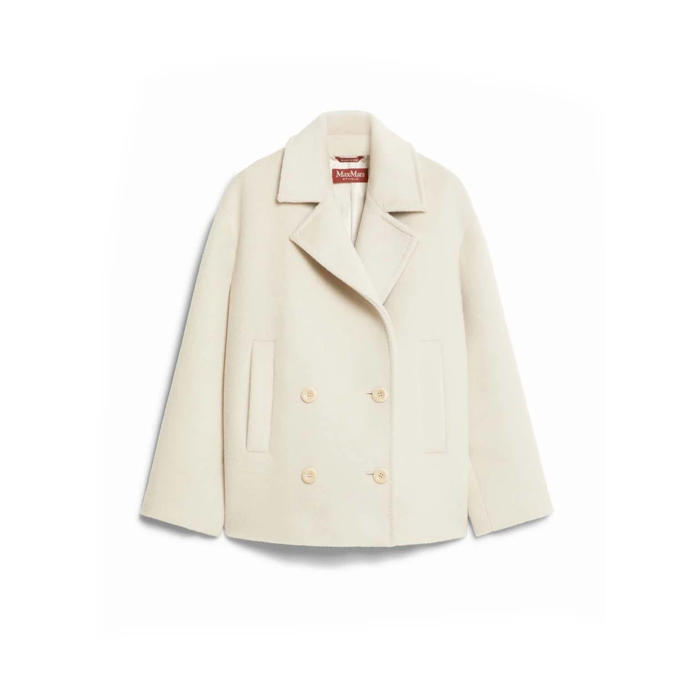 Max Mara Beige Alpaca Wol Double-Breasted Jas Beige Dames