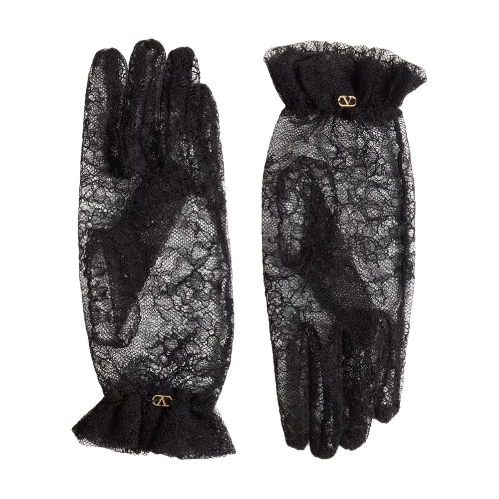 Valentino Garavani Black Gloves, Female, 7 In, Gloves With Metal Vlogo Detail