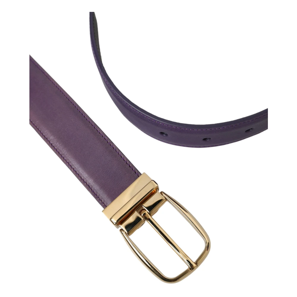 Dolce & Gabbana Paarse Leren Riem Gouden Gesp Mannen Purple Heren