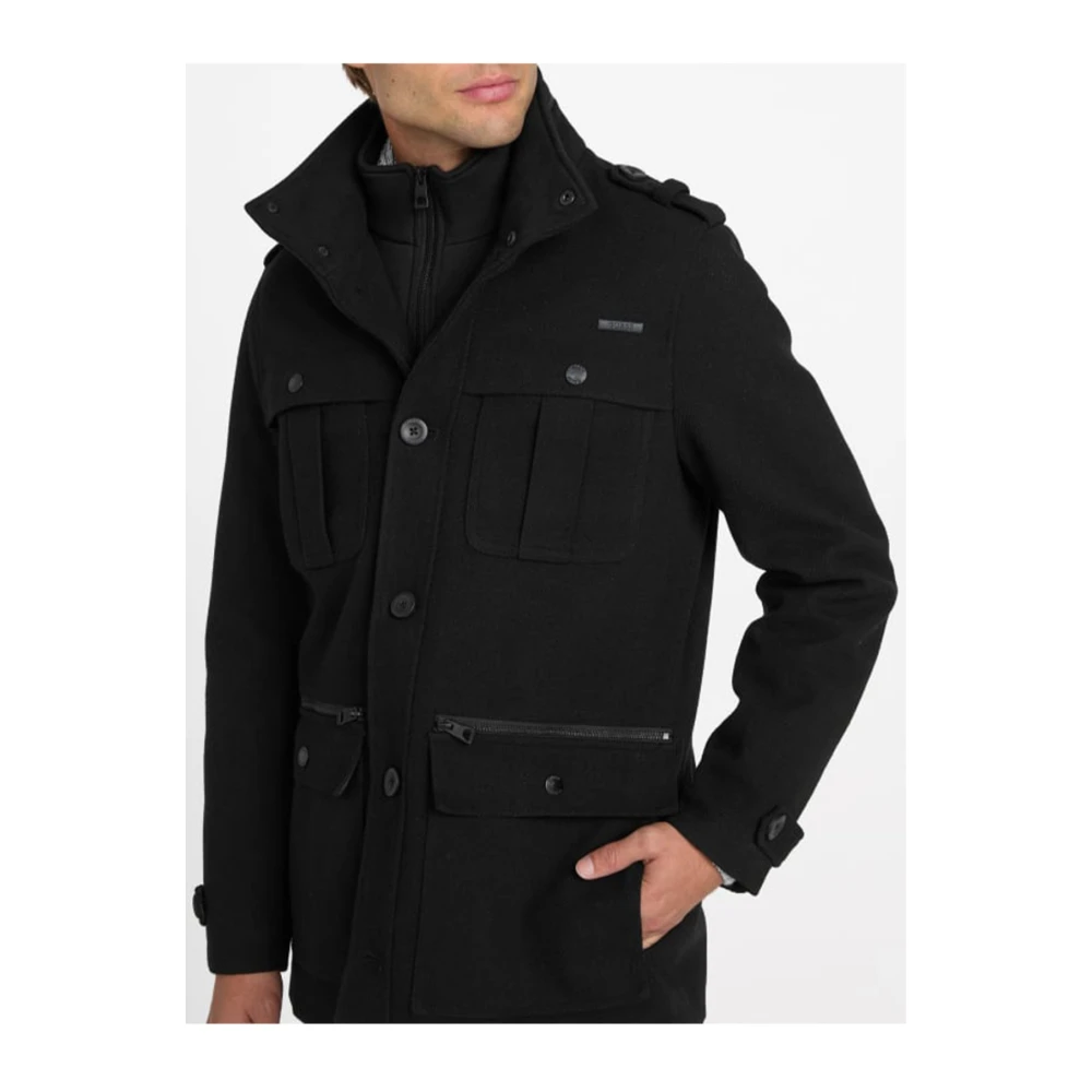 Guess Winterjas Zwart Recht Geritst Black Heren