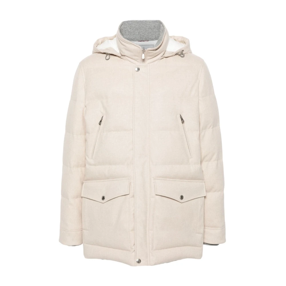 BRUNELLO CUCINELLI Beige Wollen Jas met Afneembare Capuchon Beige Heren