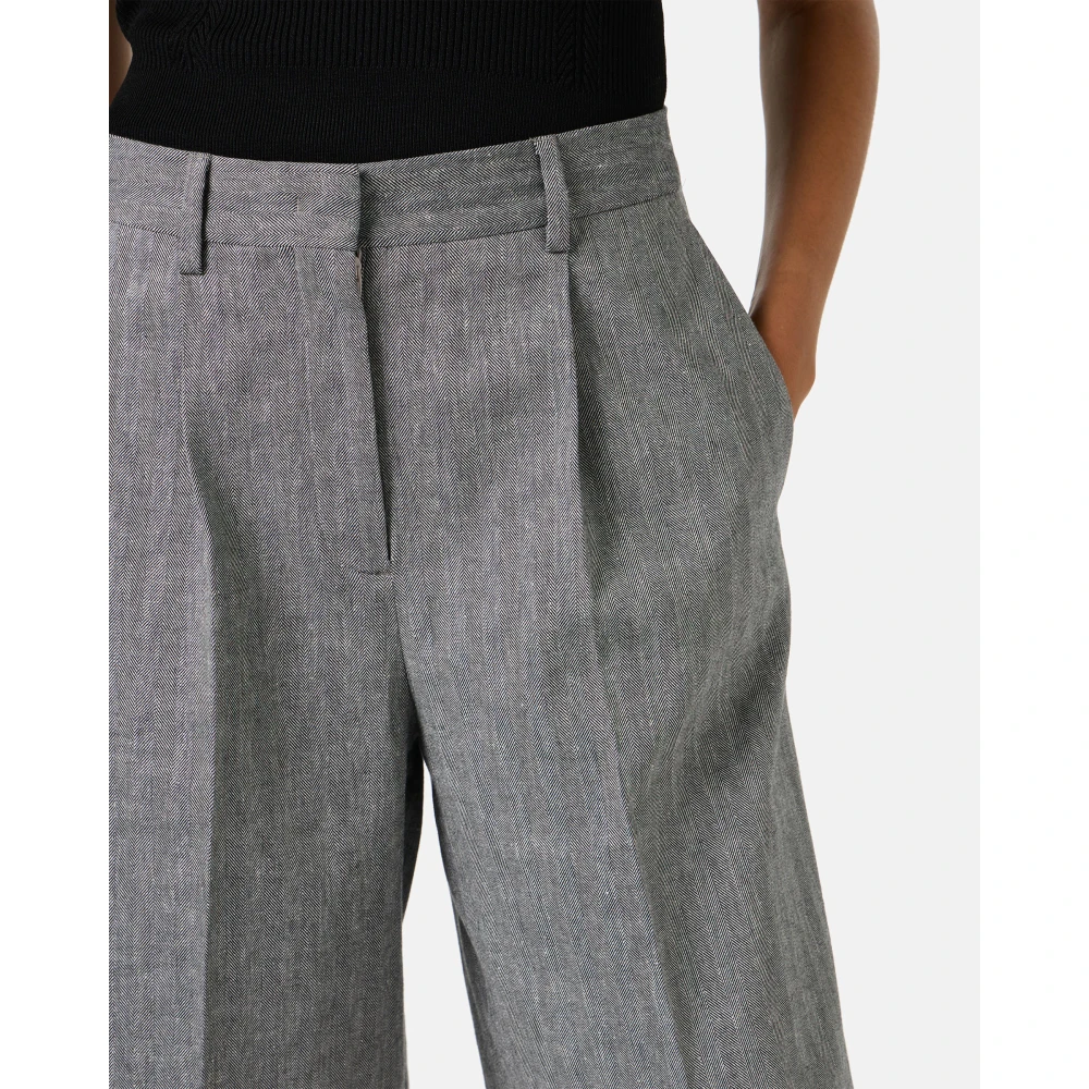 Iceberg Regular fit Bermuda shorts in katoen en linnen visgraatstof Gray Dames