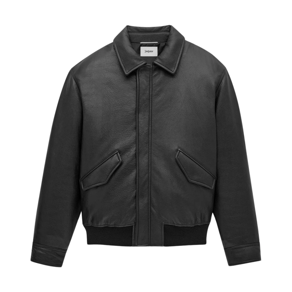 Saint Laurent Klassieke Leren Bomberjas Black Heren