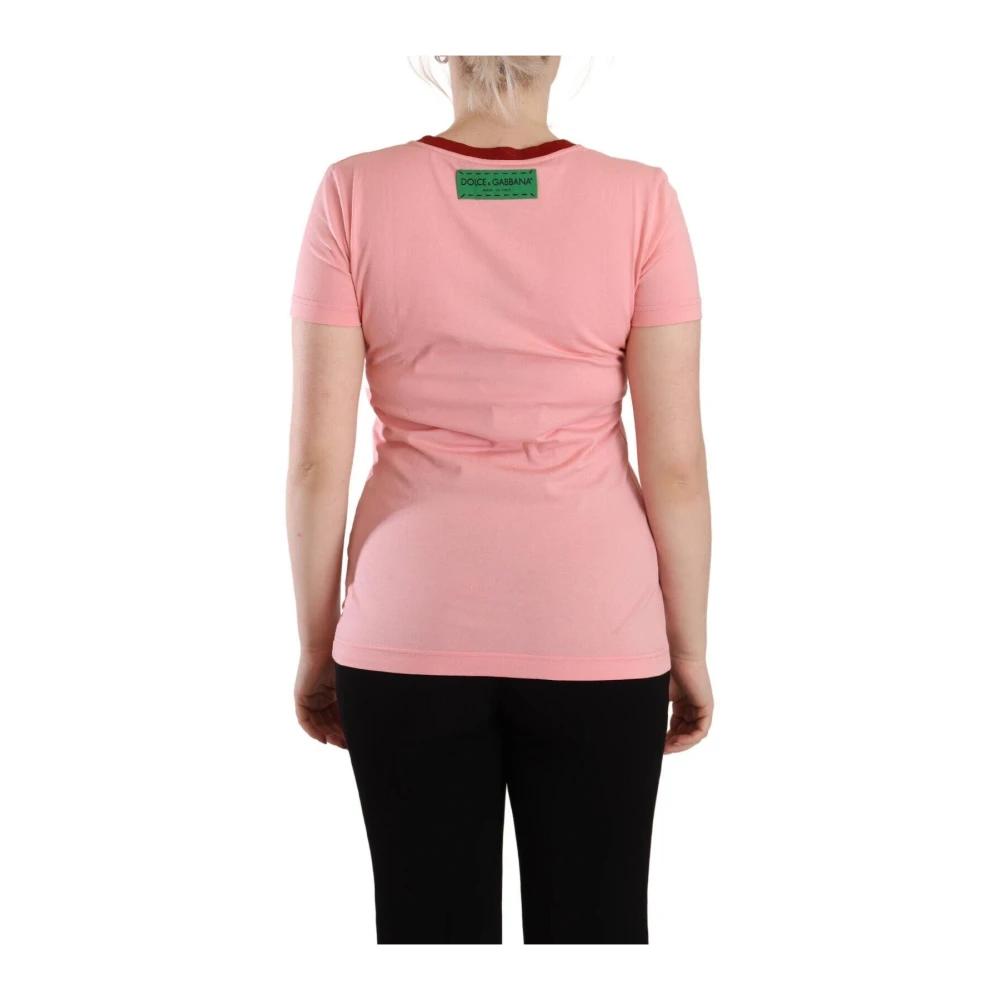 Dolce & Gabbana Roze Katoenen Korte Mouwen Crewneck T-shirt Pink Dames