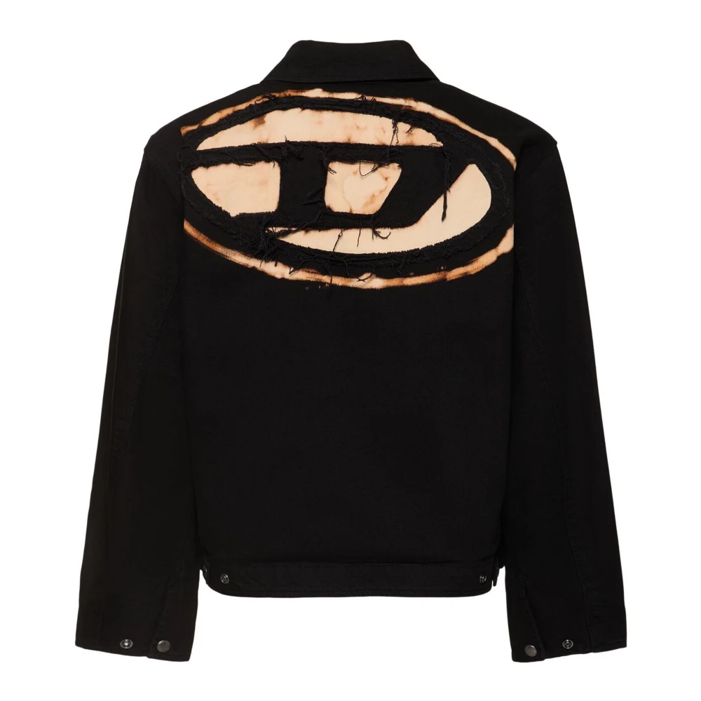 Diesel Zwarte spijkerjas met geborduurd logo Black Heren