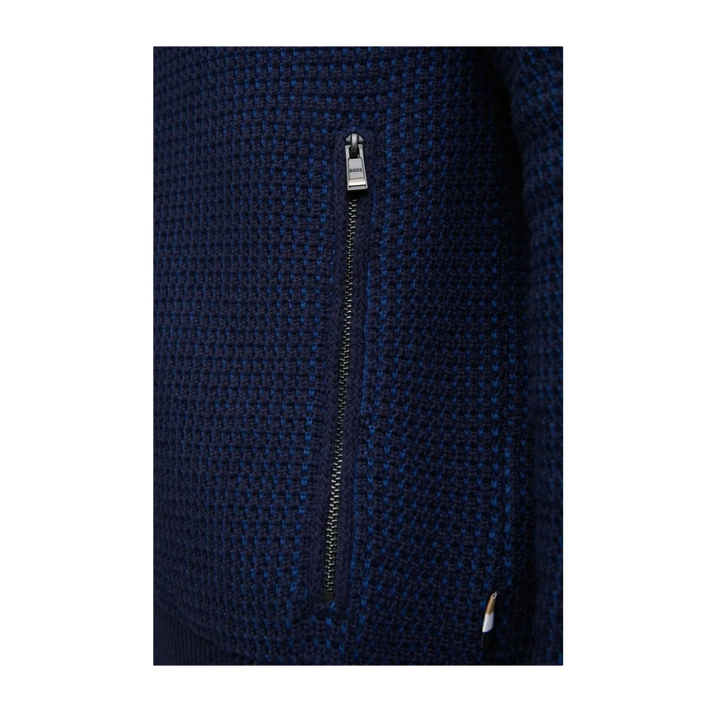 Hugo Boss Blauwe Zip Trui met Zijzakken Blue Heren