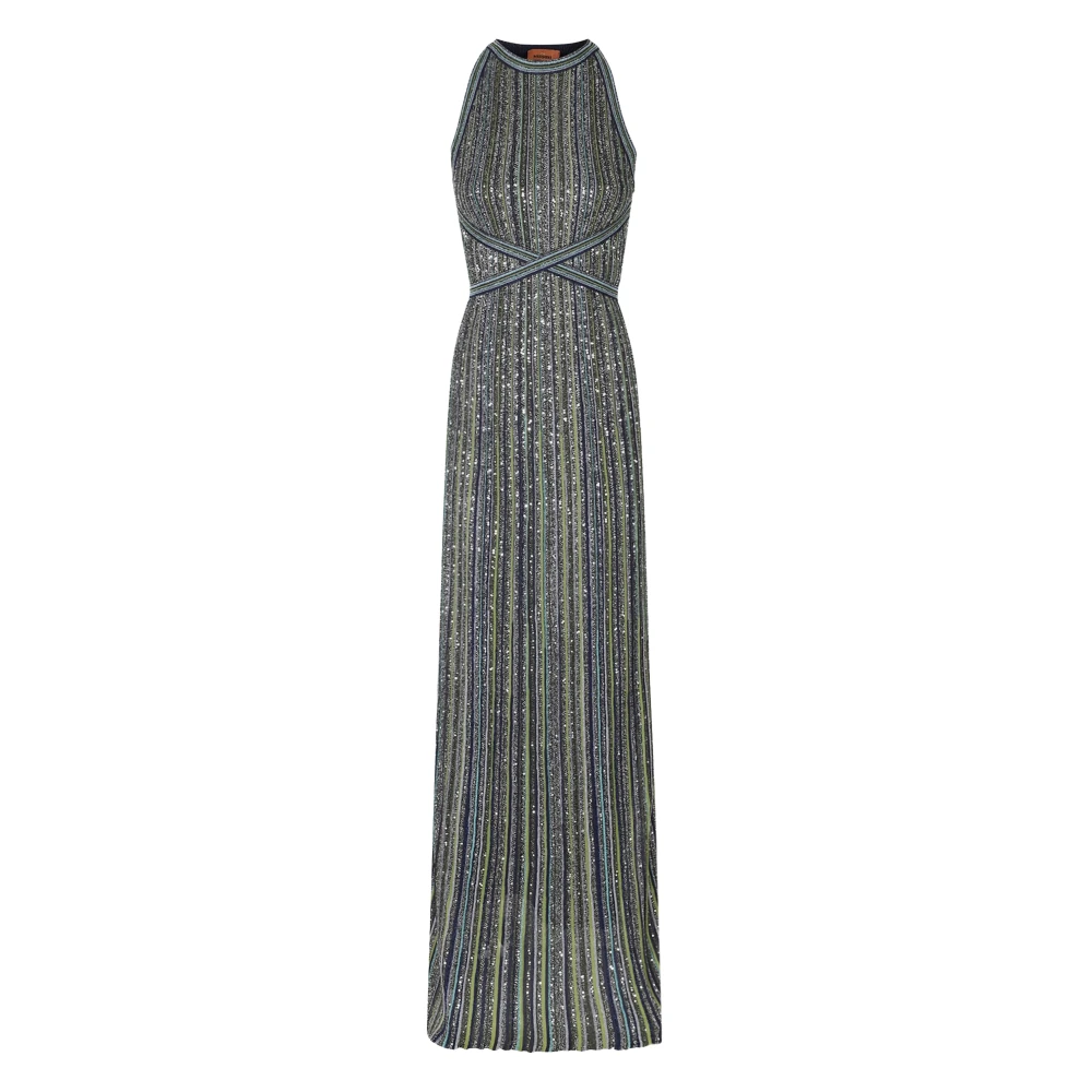 Missoni Donna Verde - Abito Lungo In Maglia A Righe Con Paillettes, Taglia: 42 - Immagine 3