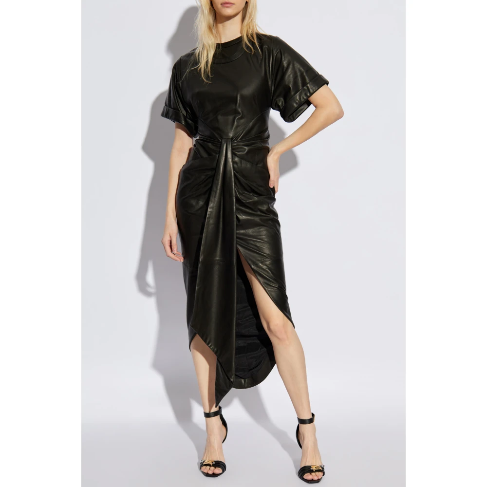 Balmain Leren aansluitende jurk Black Dames