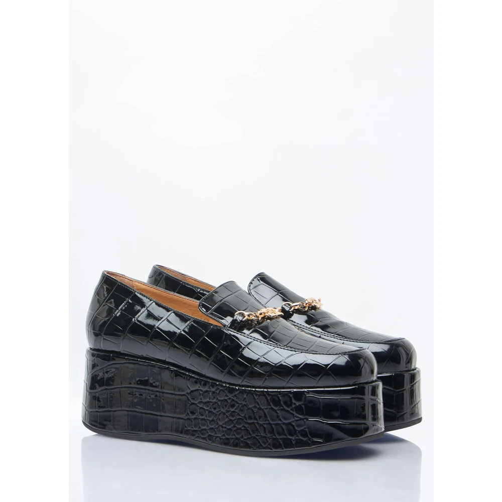 Ganni Geëtst leren Butterfly Chain Loafers Black Dames