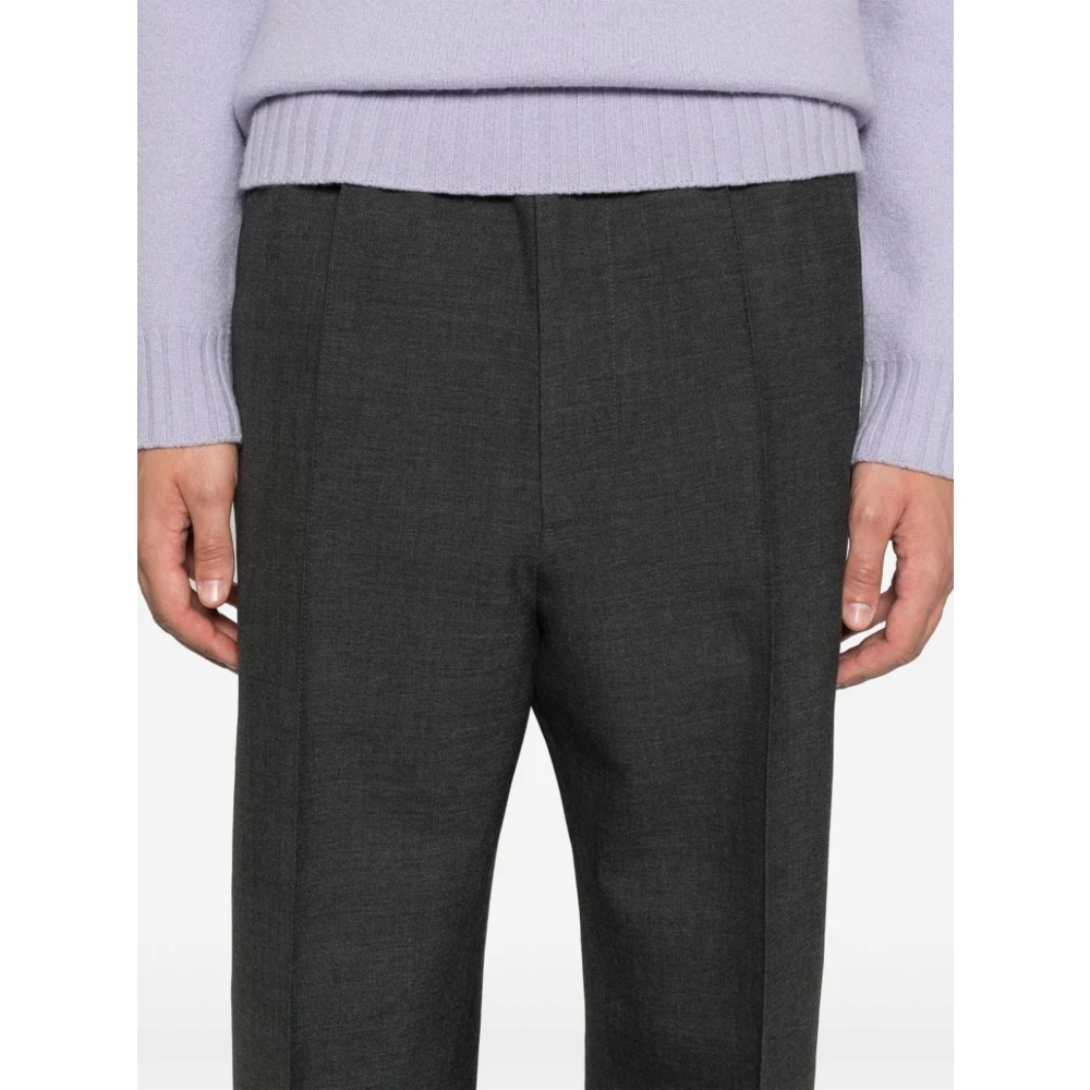 Lanvin Wollen Mélange Broek met Elastische Tailleband Black Heren