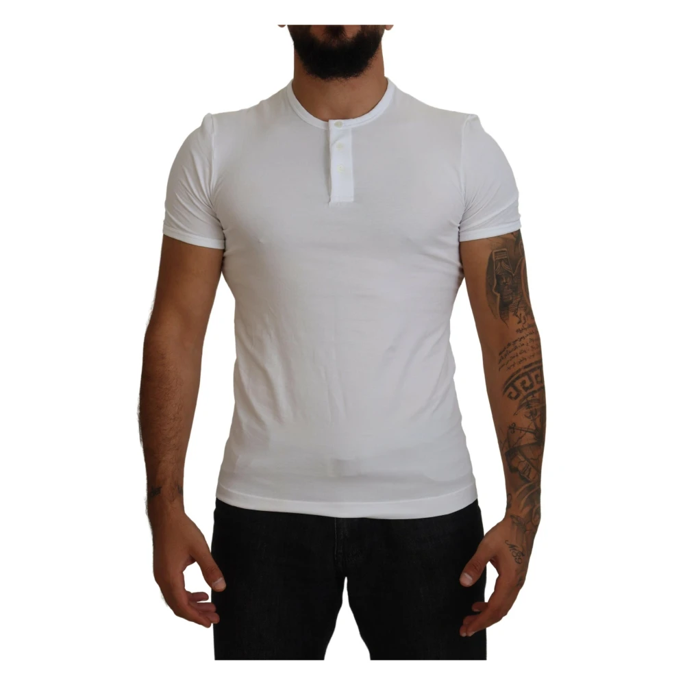 Dolce & Gabbana Wit Kort Knoopsluiting Crewneck T-shirt White Heren