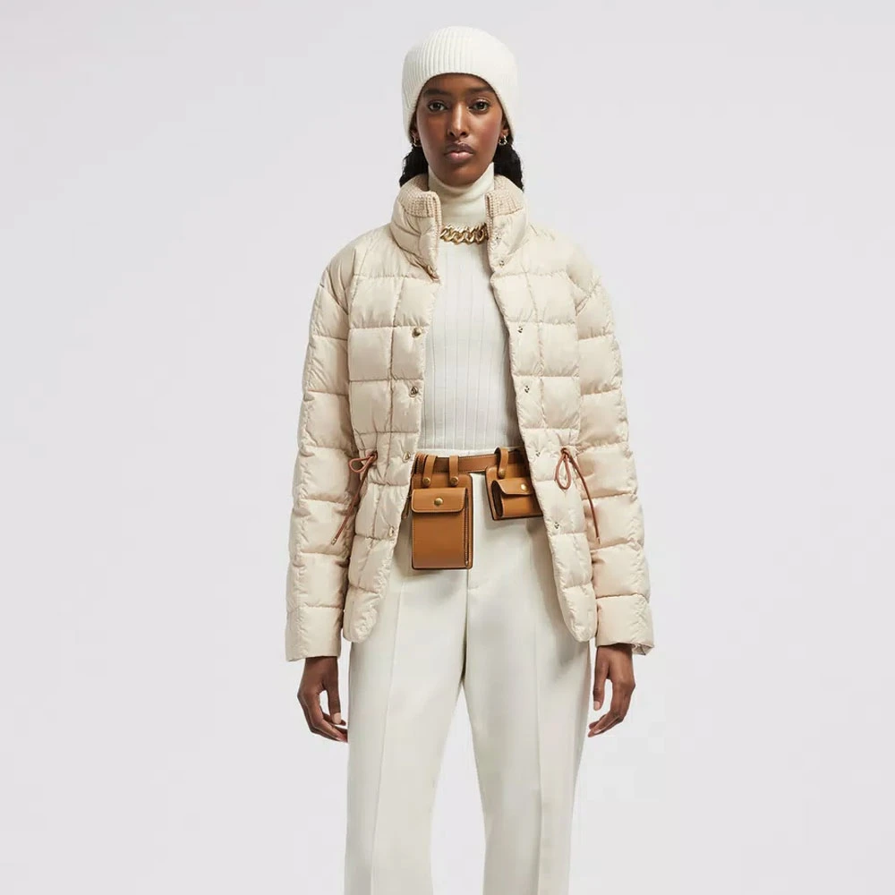 Moncler Korte donsjas met gebreide kraag Beige Dames