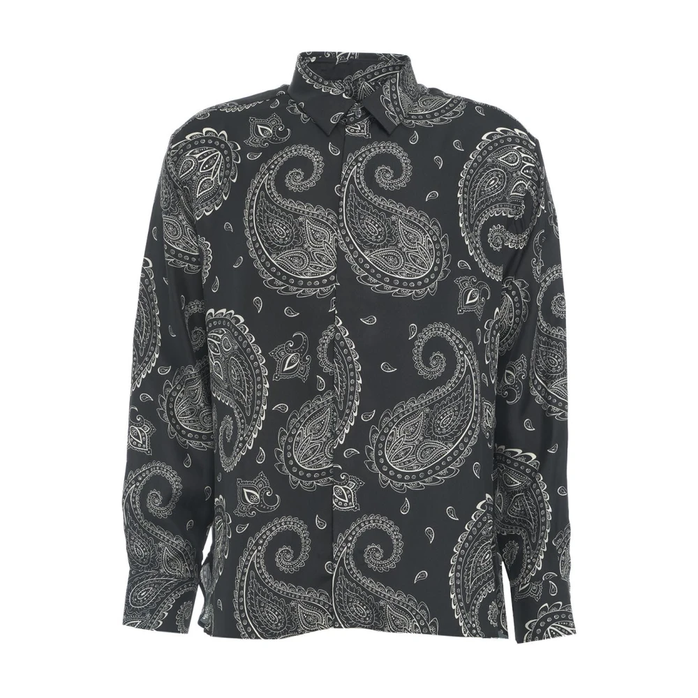 Robert Friedman Elegante zwarte zijden blouse met paisley Black Heren