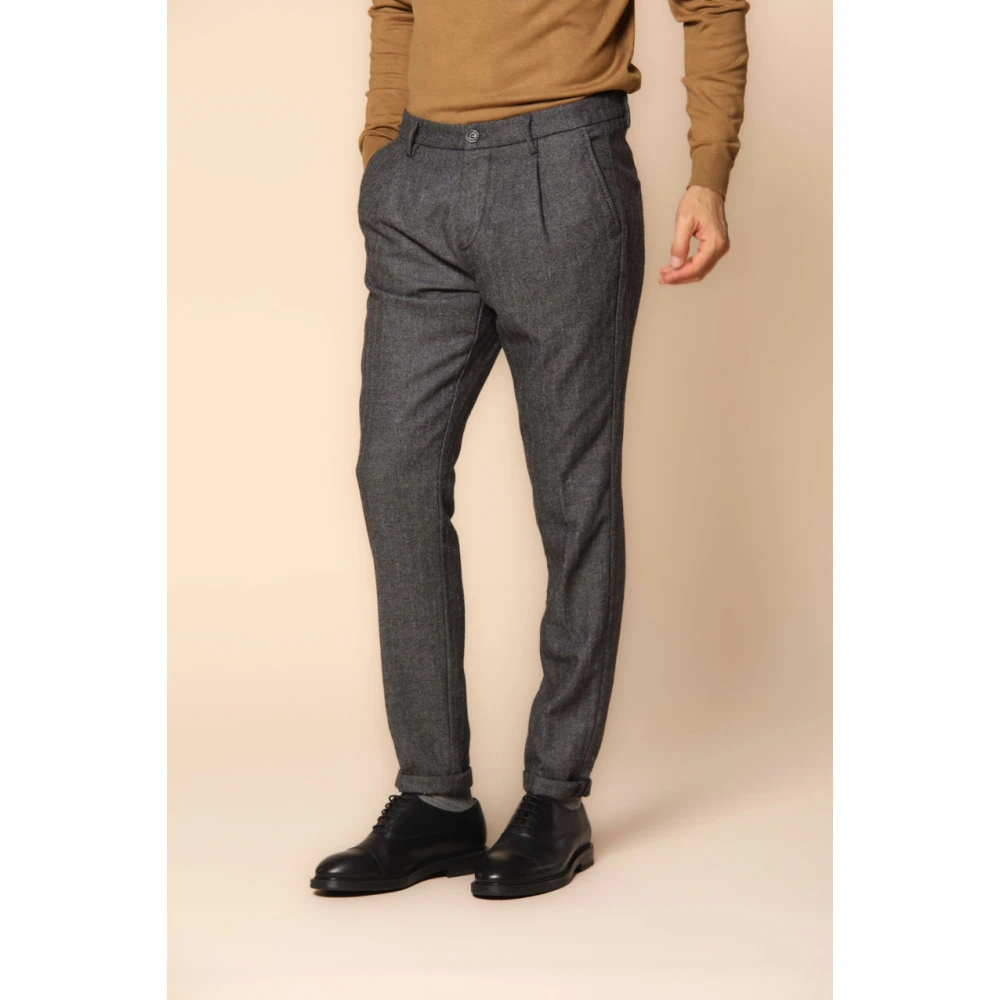 Mason's Gestreepte Carrot Fit Flanellen Chino Broek Gray Heren