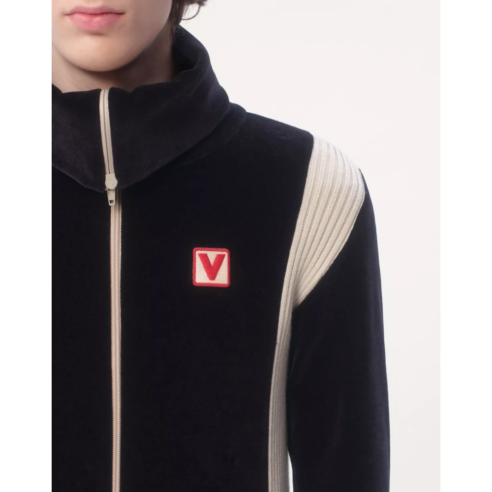 Valentino Chenille hoge hals cardigan met patch Black Heren
