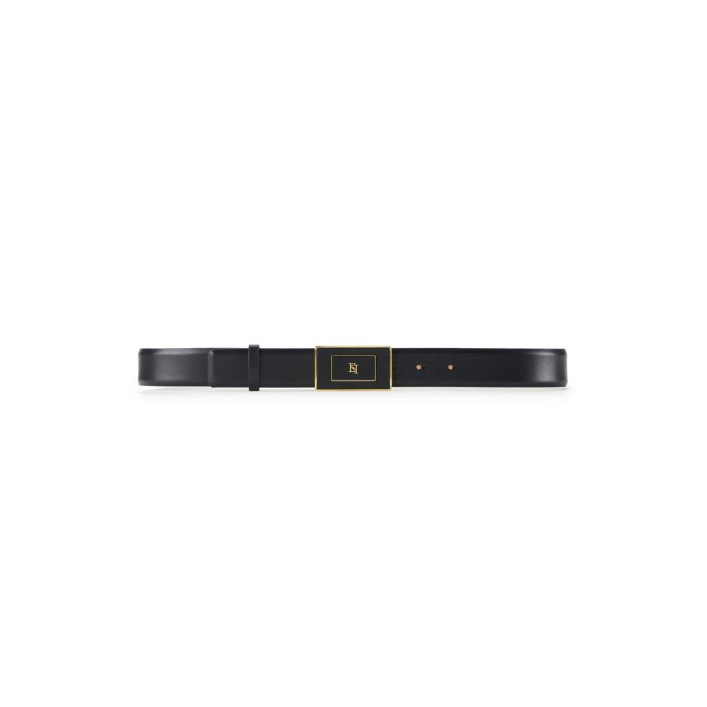 Elisabetta Franchi Black Belts, Female, S, Leather Belt With Logo Plaque