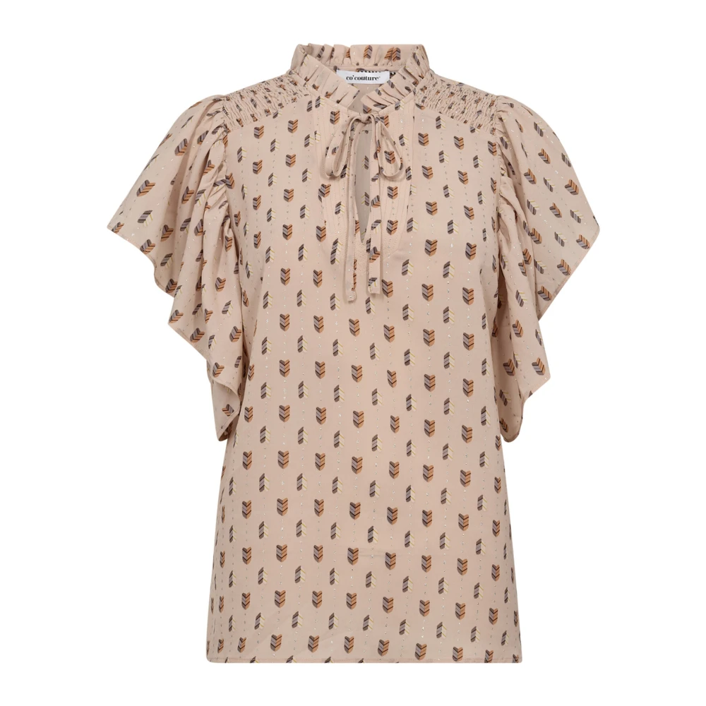 Co'Couture Ruches Top Blouse met Glitterdetails Beige Dames