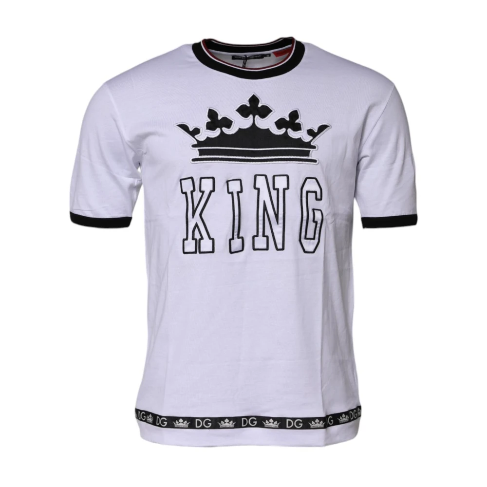 Dolce & Gabbana Men's White Regal Crown Embroidered Tee