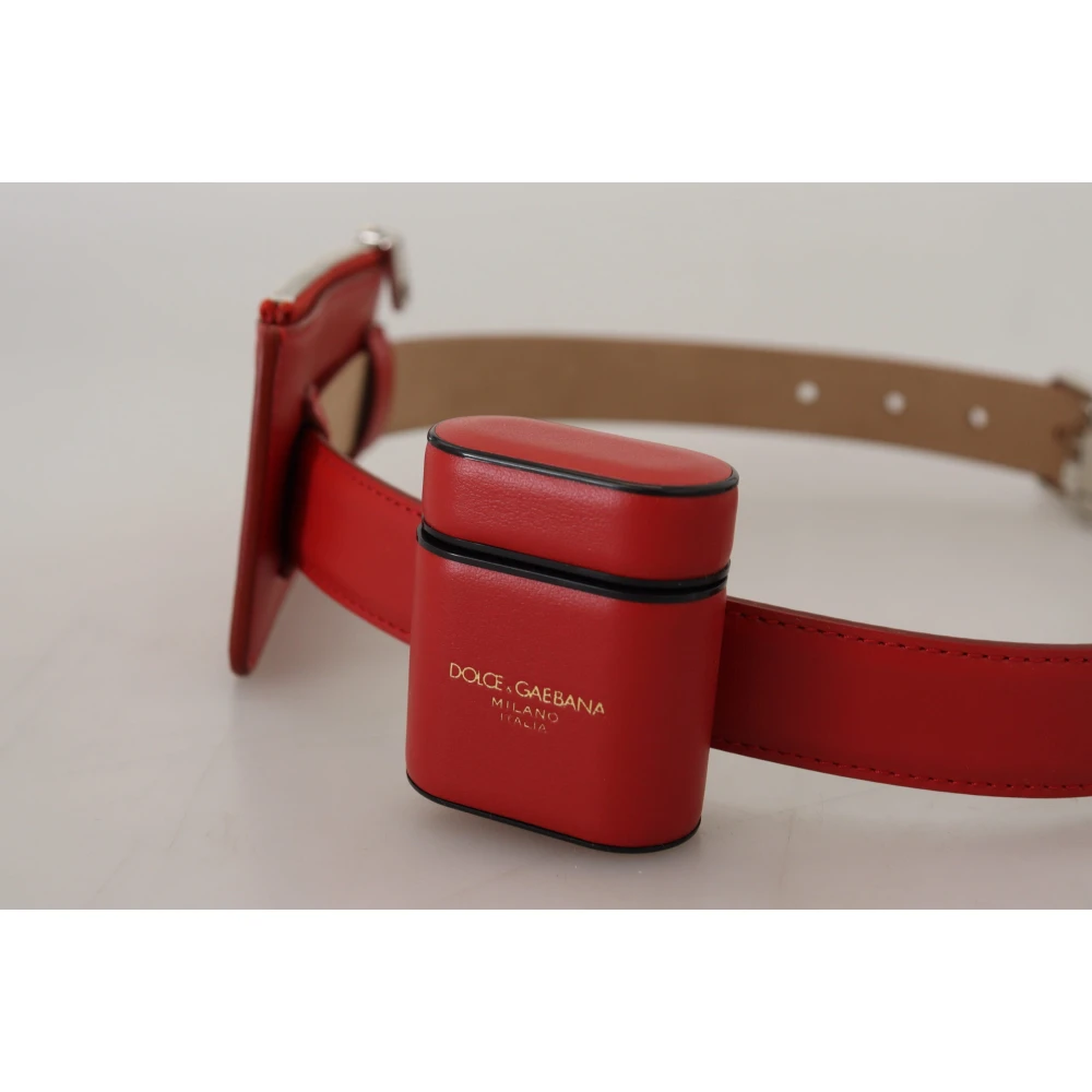 Dolce & Gabbana Rood Leren Riem Airpods Muntportemonnee Red Dames