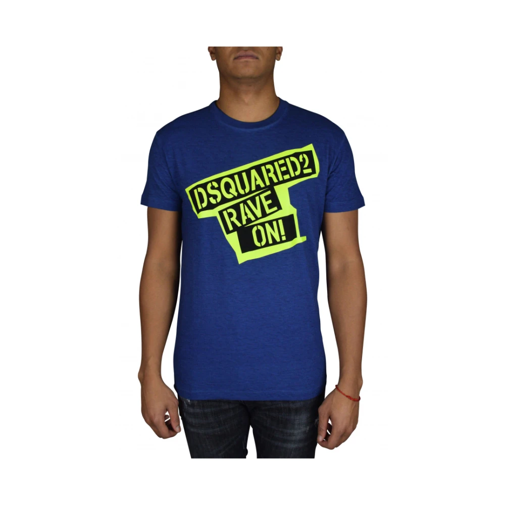 Dsquared2 Blauw katoenen T-shirt met logo print Blue Heren