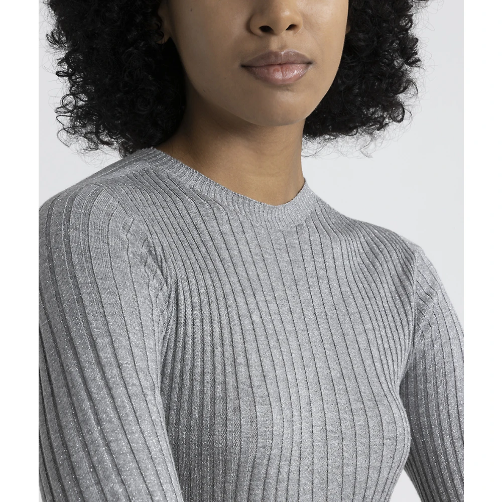 PESERICO Geribbelde coltrui in viscose garen en Lurex Gray Dames
