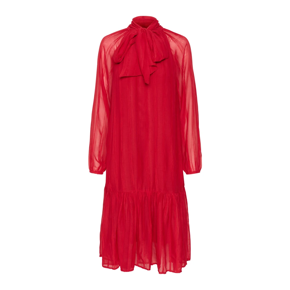 Cream Rode Ruches Jurk Red Dames