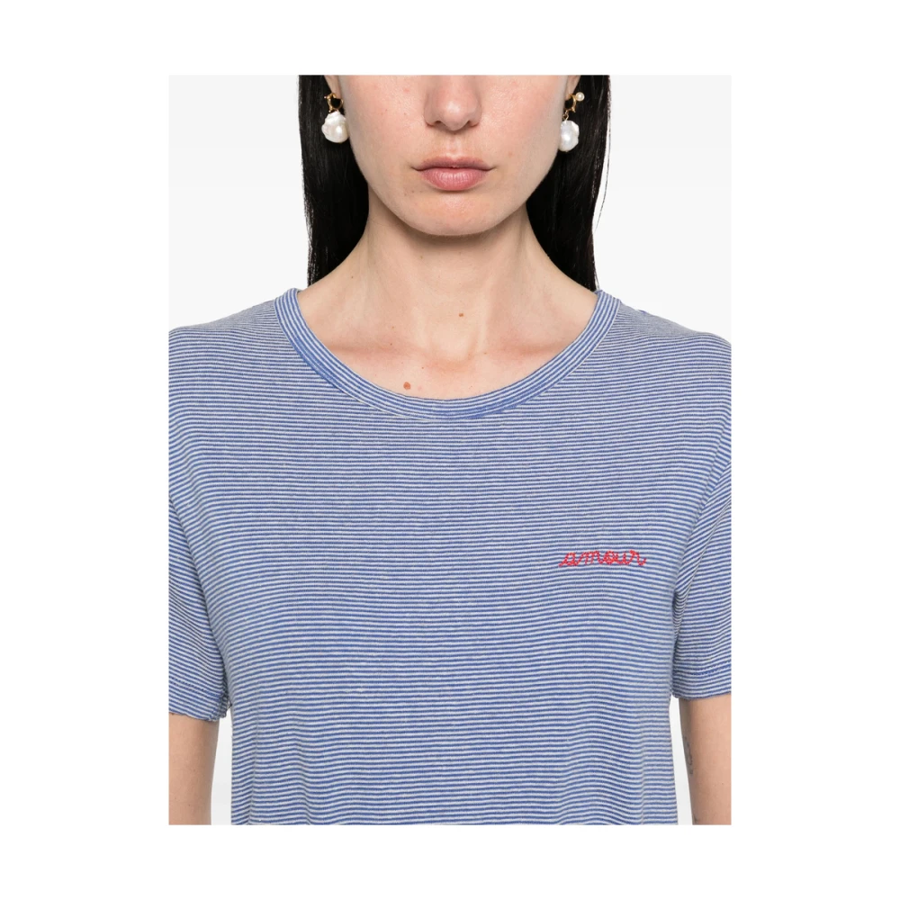Maison Labiche Wit Geborduurd Crew Neck T-shirt Blue Dames