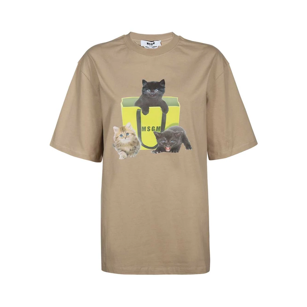 Msgm Katoenen T-shirt met Frontprint Beige Dames