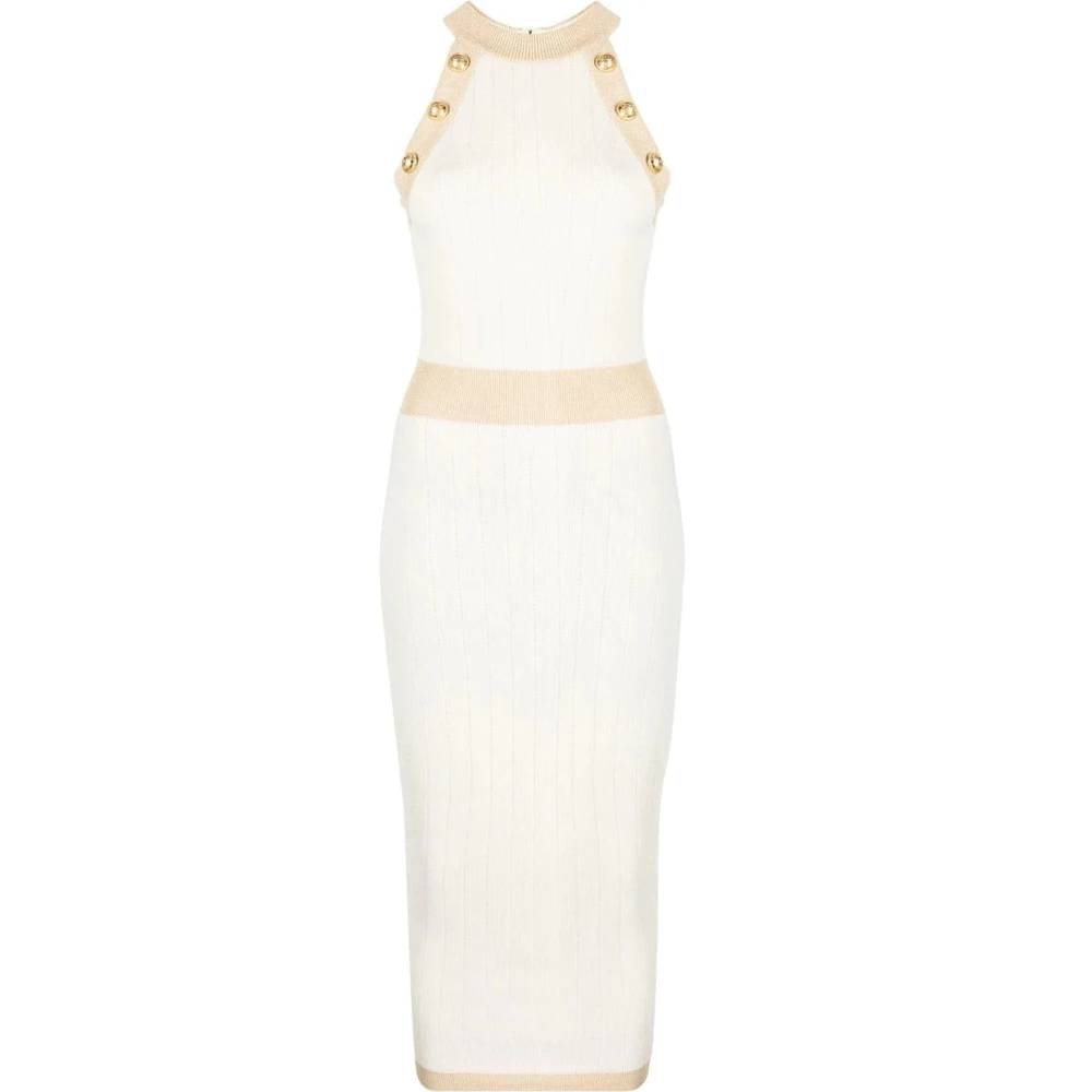 Balmain Gouden Rand Beige Jurk Beige Dames