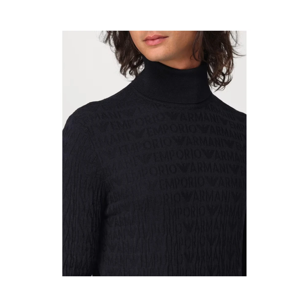 Emporio Armani Wollen coltrui met devoré letters Black Heren