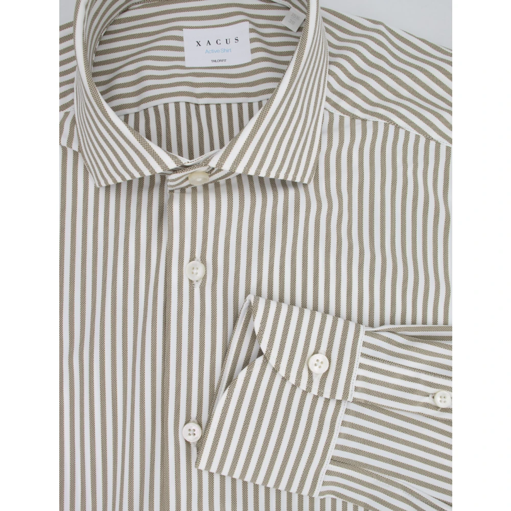 Xacus Sportief Gestreept Overhemd met Franse Kraag Beige Heren