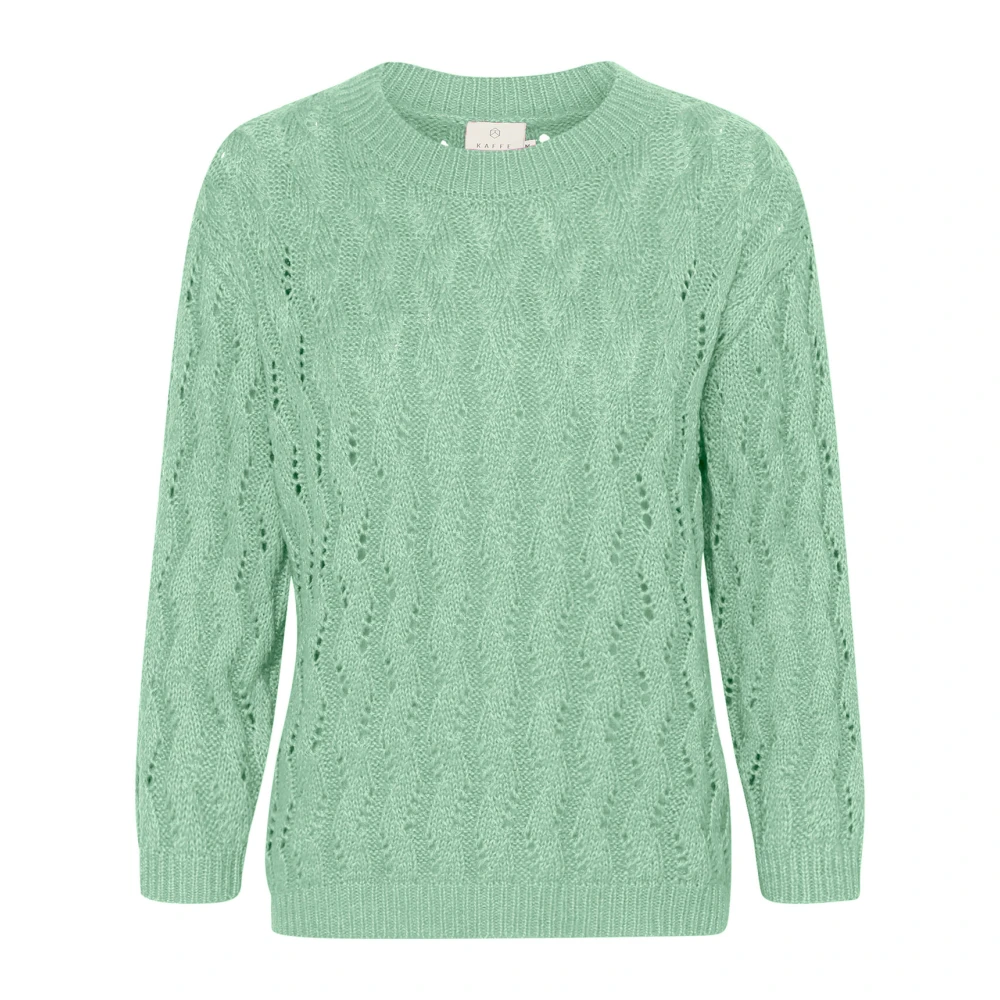 Kaffe Groene Gebreide Trui met Gaatjes Green Dames