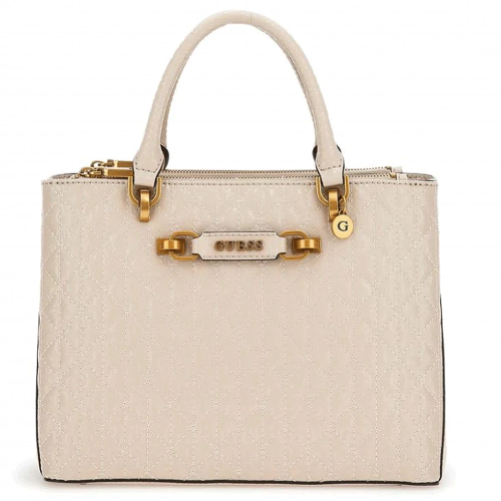 Guess Beige Handtas met Gouden Logo Beige Dames